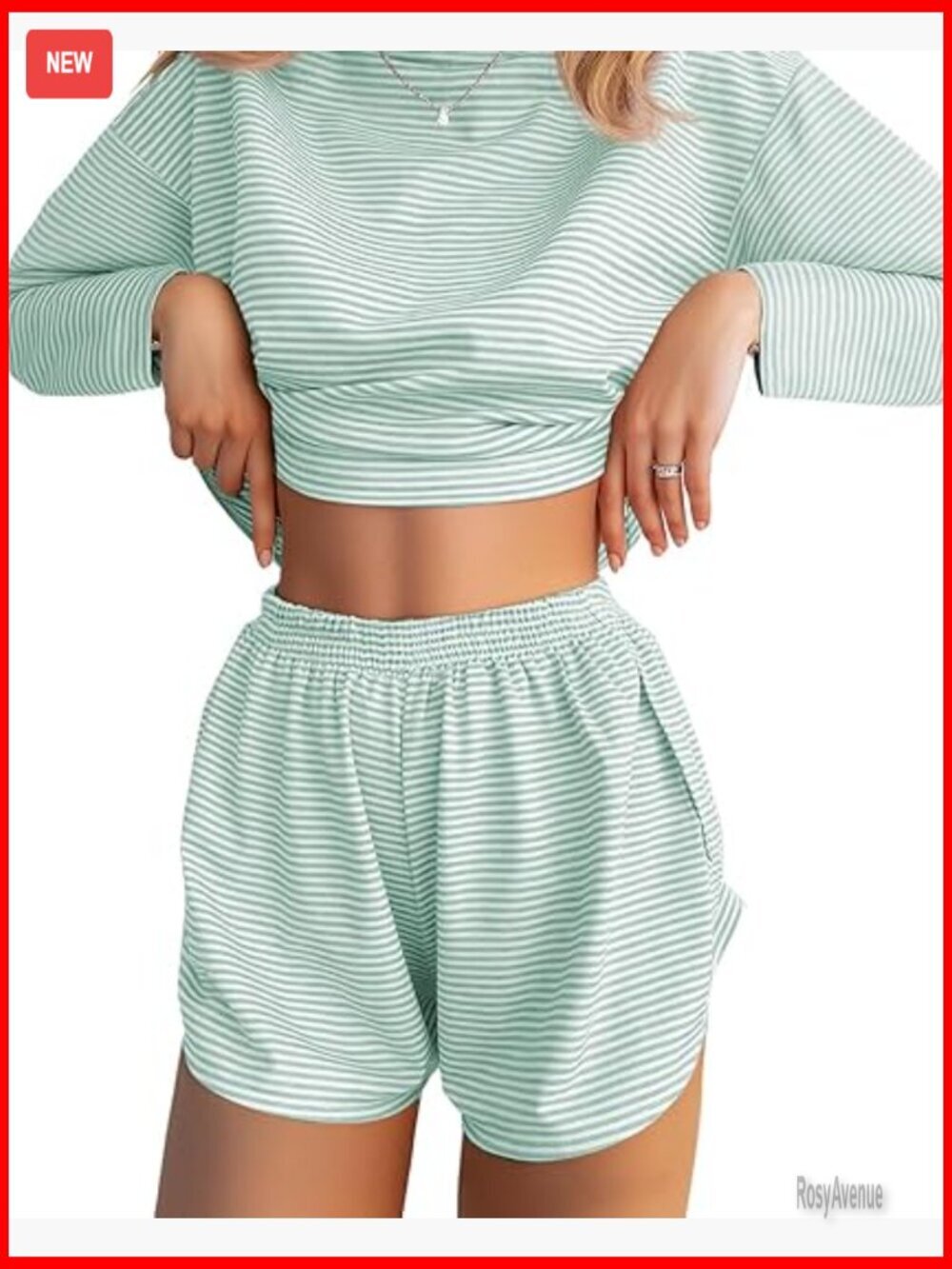 Striped 2-Piece Pajama Set Long Sleeve Top and Split Shorts Lounge Set